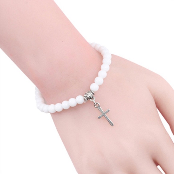 6mm Boho Natural White Beads Bracelet - Picture 2 of 3